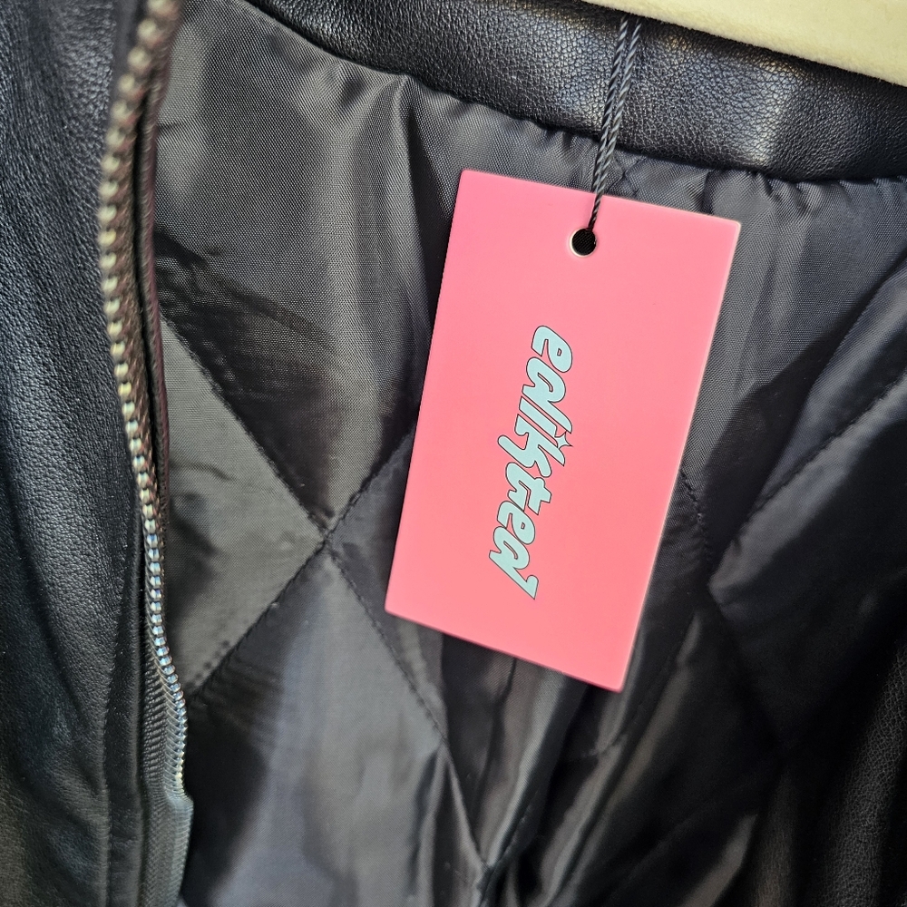 Edikted Faux leather Bomber Jacket Sz Large - DEFECT - Picture 3 of 7